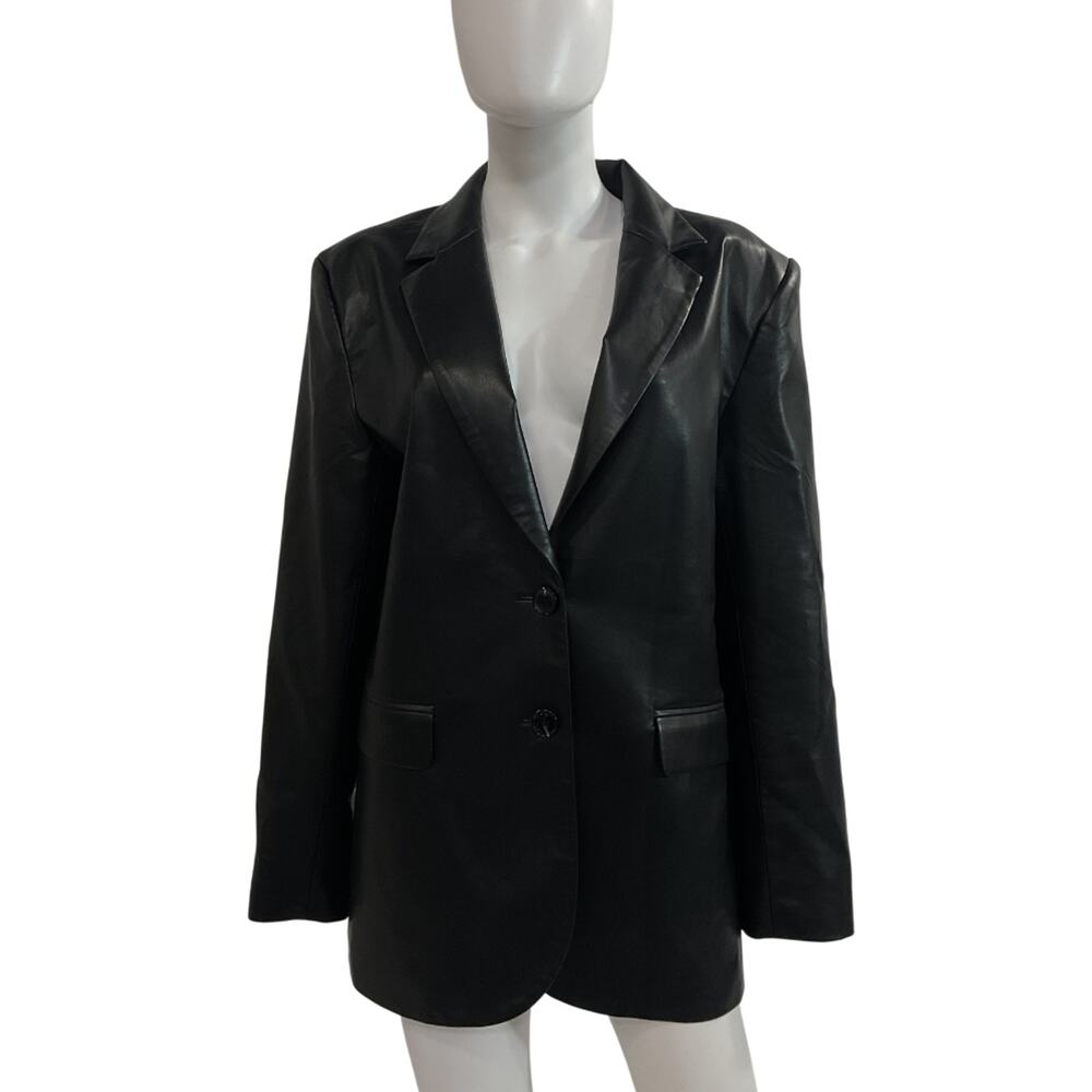 Wayf Sleek Black Faux Leather Blazer Size L - Picture 2 of 5